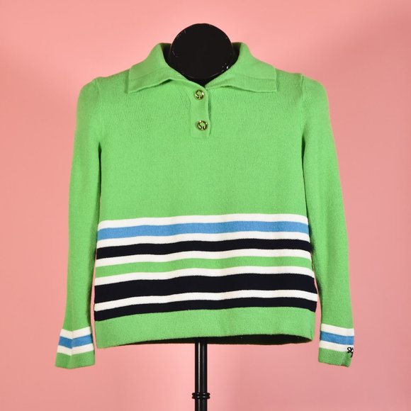 St John Knits Green Striped Knit Pullover Sweater - Picture 1 of 6